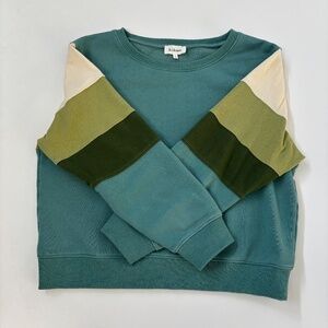 Color Block Crewneck Sweatshirt Teal, Green, Cream Women's size Small